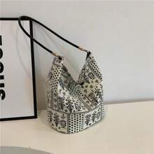 Retro New Chinese Style Large Capacity Tote Bag Printed Literary Single Shoulder Oblique Shoulder Side Flow Wrapped Hot Female Single Shoulder Fashion Canvas Bag Wrapped Hippie Oblique Shoulder Bag La Boheme Style Pattern Wandering Bag