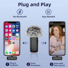Micrófono inalámbrico de clip, compatible con smartphones iOS/Android, micrófono de grabación profesional con cancelación inteligente de ruido, perfecto para grabación de video, transmisión de juegos, entrevistas, vlogging, etc. - Micrófono multifuncional - Ver 3