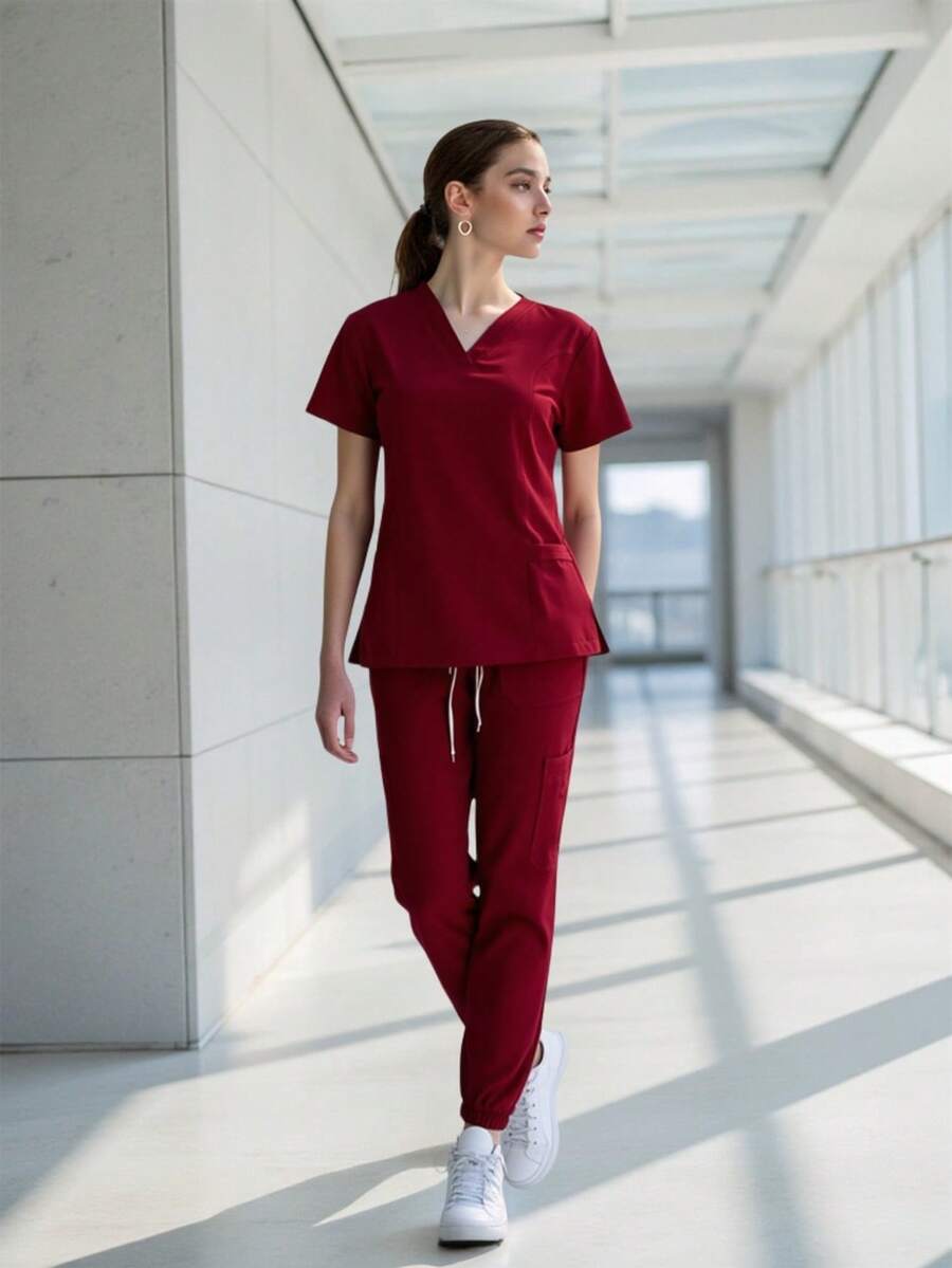 Uniforme Quirúrgico Mujer Cómodo Alta Calidad Tela antifluidos Elastico Colorido Filipinas Set Dos Piezas Jareta - Burdeos - Ver 1