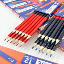 12pcs Red & Blue Colored Double-Ended Drawing Pencils, Wooden Stationery For Learning Back To School