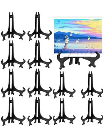 12 Pcs Black Plastic Easels Plate Display Stands, 3in Picture Frame Stand Holder For Display
