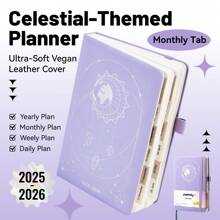1pc 2025-2026 Planner Notebook, 204 Sheets / 408 Pages Monthly&Weekly Schedules A5 Leather Cover Diary Journal 80GSM Agenda School&Office Supplies Stationery Back To School