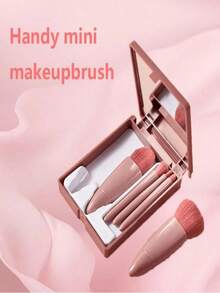 5-Piece Mini Travel Makeup Brush Set, With Mirror, Portable Makeup Set, Nylon Bristles, Suitable For Powder Blusher, Foundation Make-Up, Eye Shadow, Lipstick, Suitable For All Skin Types, No Spices,Brush Set,Makeup Brush Kit,Make Up Brush Set,Make Up Set Complete,Makeup Brush Set,Complete Makeup Kit,Brush Kit,Brushes Makeup Set,Makeup Gift Set,Set - Baby Pink - View 3