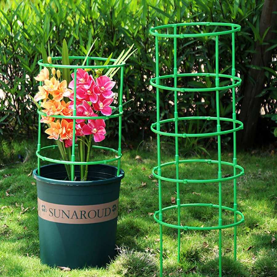 5/10Pcs Garden Plants Support Cages Sturdy Metal Plant Supporting Ring For Garden Enthusiasts Lovers - Green - View 1