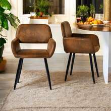 Juego de 2 sillas tapizadas con brazos y patas de madera para comedor y cocina de Homy Casa - Marrón - Ver 2
