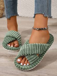 Fall/Winter Women's Home Slippers Crossbrand Four Seasons Slippers Indoor Floor Slippers Comfortable Fashionable Plush Slippers White Corduroy Crossbrand Slippers Ladies Spring Autumn Slippers Couples Open Toe Slippers,Fluffy Slippers