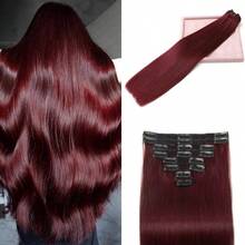 Clip In Hair Extensions Real Human Hair, 99J Burgundy, Clip In  Brazilian Remy Human Hair Extensions 8pcs Per Set With 18 Clips Double Weft 16-28Inch - S99J - 查看 1