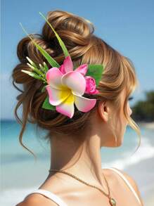 Clip de pelo de espuma floral artificial hawaiano, peine de pelo de orquídea bohemia apto para novia, boda, playa hawaiana, decoración de fiesta tropical. Peines para el cabello, lado del peine, artículos escolares, universidad
