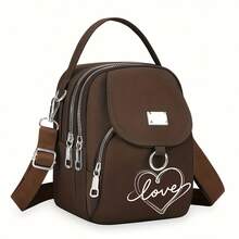 1pc Women's Nylon Shoulder Bag With Heart And Love Letter Pattern- Casual Mini Crossbody With Adjustable Strap, Multi-Layer, External Headphone Hole, Solid Color, Secure Zip Closure, Small Crossbody Bag , Valentine's Day - Multicolor - View 11