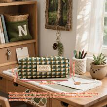 Japanese-Style Woven Pencil Case Bag Makeup Bag Storage Bag-Minimalist Large Capacity Stationery Organizer, Back To School