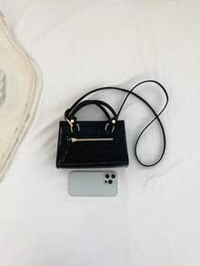 时尚百搭纯色复古手提包 - 黑色 - 查看 4