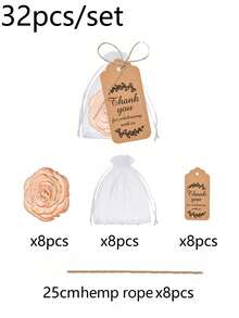 32/30/24/16/15/5/4件套玫瑰花造型便携式化妆镜，婚礼回礼，新娘送礼；玫瑰花造型旅行镜套装，含化妆刷、感谢卡、亚麻绳和欧根纱袋，适合新娘赠送