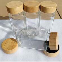 1件/12件/24件方形香料储存罐，胡椒粉瓶，竹制和玻璃制120毫升调味容器