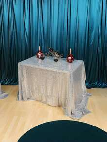 1 pezzo di tovaglia luccicante in oro/argento, copertura da tavolo metallica lucida per feste di compleanno, Ognissanti, matrimoni, decorazione di hotel, Natale - argento - Visualizzare 5