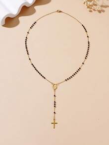 1pc 3mm Stainless Steel Bead Necklace, Fashionable European And American Style Pendant Necklace For Daily Wear