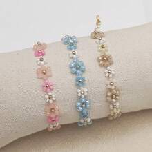 1 pulseira de corrente de flores com contas de vidro estilo boho feita à mão, moderna e versátil, adequada para uso diário, ótimo presente para amigos ou namorada