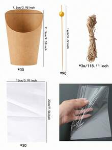 30个棕色牛皮纸零食杯配金色竹签和透明塑料袋 - 一次性熟食盒，适用于开胃菜、炸薯条和派对小吃，派对零食杯 | 纯色杯设计 | 杯子，零食袋 - 彩色 - 查看 2