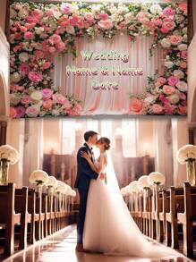 1pc Customized Wedding Arch Backdrop With Floral Decoration, Personalized With Name And Date