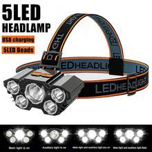 1PC USB Rechargeable Headlamp High Lumen Bright Head Lamp With 5 LED Headlight 4 Mode IPX4 Waterproof Head Flashlight Head Light