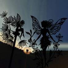 1 Stück Metall Kunst Fairy Silhouette Deko Statue, Gartenstecker Dekoration, Wanddekoration, geeignet für Außengarten, Terrasse, Park, Rasen, Pflanzkübel