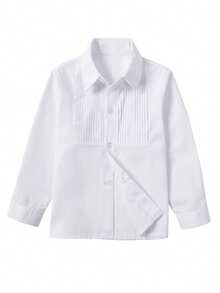 Boys' Long Sleeve Shirt, Suitable For Boys' Formal Wear, Uniforms, Teens, Young Boy Casual Wear, White, Standard Versatile, Size 3-10 Years - White - View 5