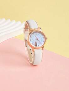 1 件时尚石英手表，带有可爱的小猫设计，适合青少年男孩和女孩