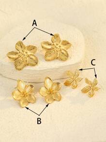 2/6pcs Stainless Steel Golden Elegant Flower Stud Earrings Set, Suitable For Women's Daily Wear Or Gift