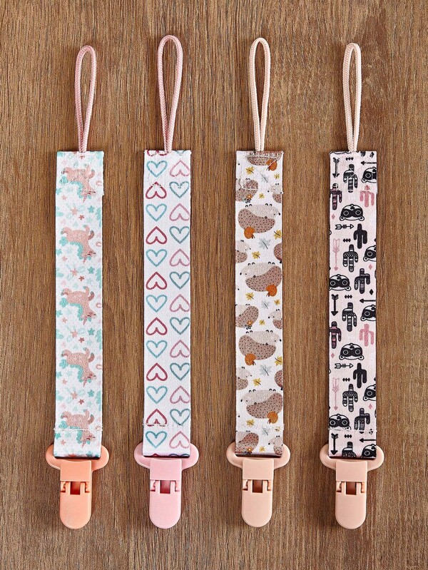Set de 4 cadenas reversibles con flores para chupete, juguetes de dentición para bebé niña, clips sujetadores de chupete con juguetes, patrón aleatorio