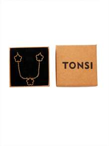 TONSI 1pc Elegant Minimalist Stainless Steel 18K Gold Plated 5-Leaf Clover Bracelet In Red, White, Black, Green Colors, Gift Box For Mother's Day, Wife, Teacher, Colleague