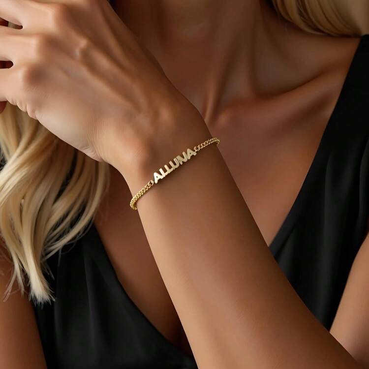 Personalized Jewelry Gift For Her - Gold Cuban Link Name Bracelet - Multicolor - View 8