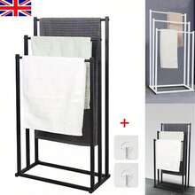 Black White 3 Tier Free Standing Towel Rail Stand Unit Rack Storage Bathroom - Black - View 2