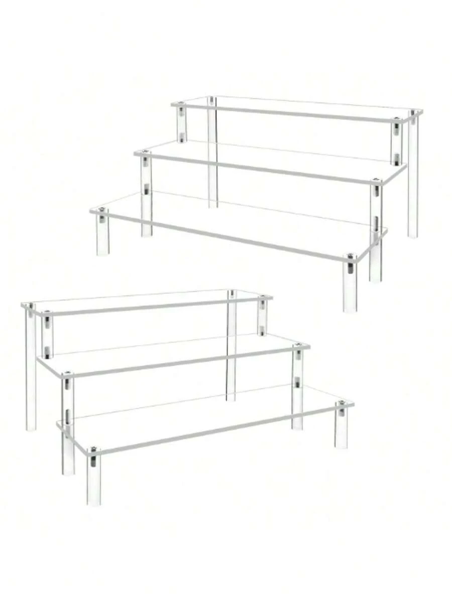 1 szt. 4-poziomowe akrylowe podstawki ekspozycyjne, konieczne zerwanie folii, przezroczysty stojak ekspozycyjny na babeczki, 3-poziomowy, z półkami, do przechowywania jedzenia, deserów, perfum, organizerów, mały mini stojak ekspozycyjny do organizera i dekoracji