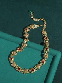 Conjunto de joias vintage banhado a bronze 18K, moeda antiga, sapo, riqueza, sorte, colar colorido, pulseira