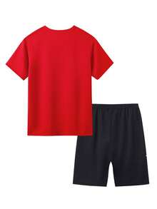 2 件套青少年男童运动服，轻质短袖 T 恤上衣和短裤，夏季运动服 - 彩色 - 查看 2