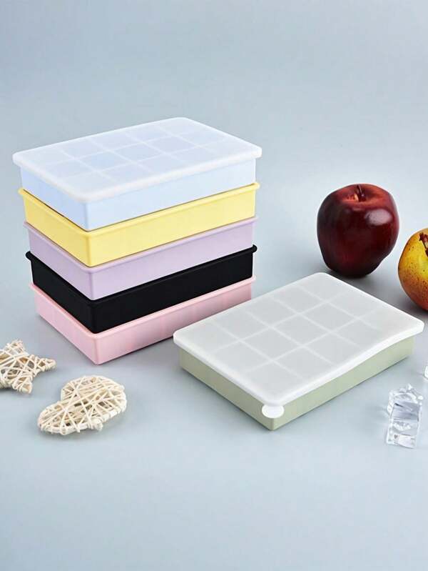 1pc Silicone Ice Cube Tray With Lid, Leak-Proof Design, Odor Resistant Ice Maker, Easy Release, Safe, Suitable For Home Kitchen, Refrigerator, Ice Making