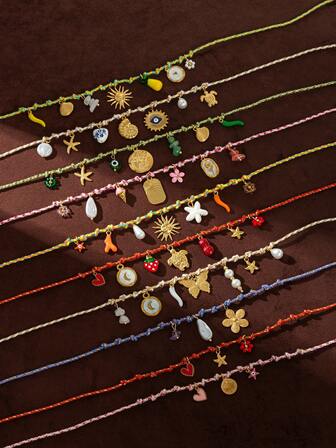 1 pieza Collar de mujer con dije de tortuga marina, estrella de mar y flor, de material de acero inoxidable, estilo de playa y ocio, con cadena de tela trenzada, chapado en oro de 18K, resistente al agua y a la transpiración, adecuado para uso diario, el mejor regalo para esposas, madres y novias