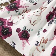 Conjunto de Vestido de Primavera para Bebé Niña con Estampado de Conejito y Diadema con Moño