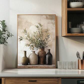 1pc, Decorated With Vintage Olive Trees In Vases, Hanging Canvas Art, Suitable For Home And Room Decoration, Modern Style.