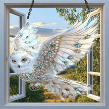 Gorgeous Acrylic White Owl Window Pendant, 2D Flat Acrylic Hummingbird Sun Catcher, Unique Gift, Holiday Room Decoration, Wall Decoration, Outdoor Garden Decoration. Garden Decor,Garden,Outdoor Decor