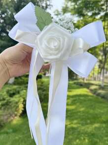 Set de 6 piezas con decoraciones para bodas que incluyen flor de nomeolvides, rosa, espejo retrovisor, lazo, farol y decoraciones para silla del pasillo nupcial, para decoración floral en sillas y bancos