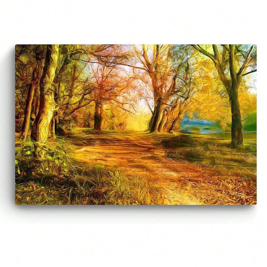 1PCS Framed Poster Canvas Wall Art Warm Colors In The Woods, Abstract Trees Nature Painting, Modern Bedroom Or Living Room, Ready-To-Hang Home Decor Unique Artwork, Suitable For Dining Room, Bathroom, Study, Kitchen, Office, Apartment, Hotel, Bar, Studio, Dressing Room, Corridor Wall Background Decoration - Multicolor - View 1