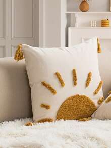 1 件/2 件黄色太阳图案靠垫套，波西米亚帆布簇绒刺绣四角流苏装饰枕套，适用于卧室、客厅沙发、汽车靠枕、床头靠垫、民宿装饰，无填充物，30*50cm，45*45cm - 棕色 - 查看 7