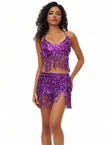 New Belly Dance Costumes Sequins Tassels Dance Costumes Stage Performances Competition Costumes Dance Accessories Halloween - Multicolor - View 19