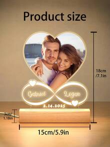 Personalized Custom Picture Frames With LED Night Light Christmas Gifts New Year Acrylic Heart Plaque Wooden Stand Table Lamp Customized Photo, Mother's Day Anniversary Birthday, Unique Gift For Couples, Girlfriend, Boyfriend, Family, And Friends - Perfect For Christmas, Birthday, Anniversary, And Romantic Occasions, Personalized Gifts ,Urban Gala ,Fashion Decor - Multicolor - View 12