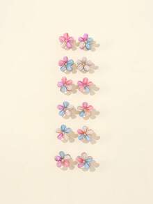 10pcs Girls Simple Fresh Rhinestone Flower Hairclips, Beach Resort Style - Pink - View 2