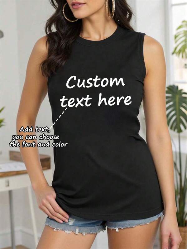 Customize Women's Tank Tops, Add Your Text, Choose Your Favorite Color And Font, Design Your Own Personalized Printed Short Sleeve T-Shirt, Anniversary Gift, Valentine's Day, Custom Gift, Valentine's Day, Custom Women's Tops, Gifts For Girlfriend/Family, Mother's Day Gifts, Birthday Gifts, Wedding Gifts, Etc. Text Customization, Tops, Women's Tops Text Printed Women's Tank Tops, Custom Women's Tops, Custom Summer Women's Crop Tops