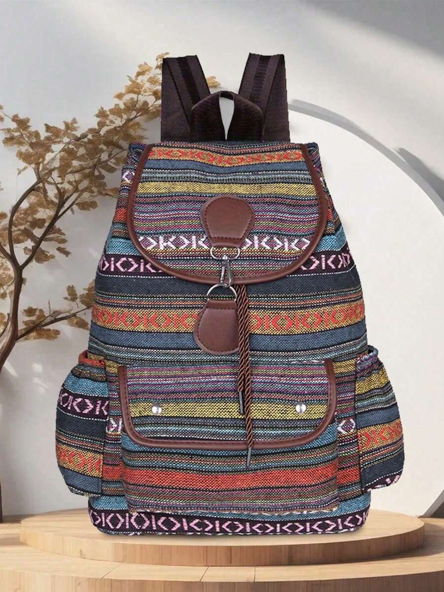 Mochila estilo vintage, mochila vintage, mochila de viaje bohemia retro, mochila casual escolar y para ir al trabajo para mujer - Amarillo - Ver 1