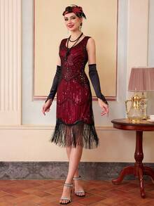 Women's 1920s Vintage Flapper Dress 1920s, Great Gatsby Sequin Fringe Dresses For Party Prom - Red - View 9