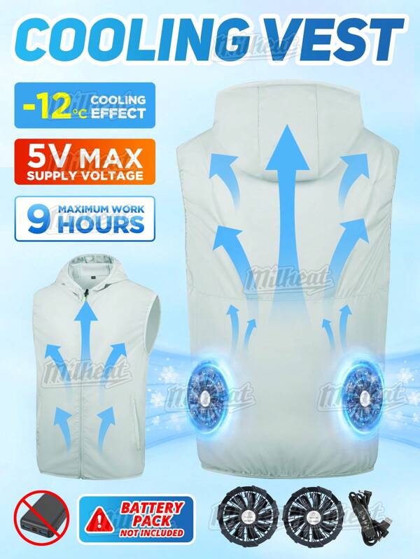 Summer Sleeveless Zip Up Cooling Vest For Men's And Women's (Battery Pack Not Included) - Dual Fan System, 3-Speed Adjustable Fan Vest, For Hot Weather, Gardening, Mountaineering, Running, Hiking, Cycling, High Temperature Workers,Summer Activities