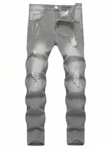 Jeans Skinny Casual Masculino Fashionable Desgastado e Lavado